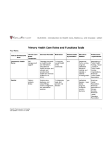 Tertiary Health Care Roles and Functions Table